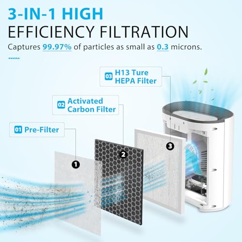 3 Pack H13 Medical Grade True HEPA Replacement Filter Compatible with Pure Enrichment PureZone Air Purifier Only, Replacement High Efficiency 3-in-1 Filter, Part # PEAIRFIL (4+1)