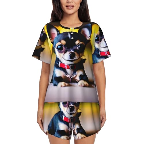 Pijama de manga corta de chihuahua para mujer ideal para días de descanso en el hogar