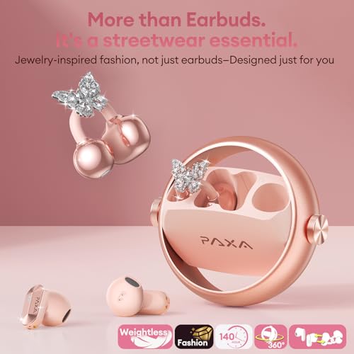 Image of PAXA 3 in 1 Ctbuds Stylish Jewelry-Style Clip on Open Ear Headphones Wireless Earbuds, Instant Earring Mode, Ultra-Long 140H Play, Bluetooth 6.0, All-Day Wear for Work Fitness Daily Use, Rose Gold