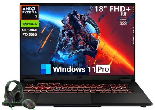 Image of ASUS TUF 18 Inch Gaming Laptop, AMD Ryzen 7 260(>i7-14650HX), 16 GB DDR5, 1 TB SSD, 18 inch FHD+ 144Hz WUXGA Display, GeForce RTX 5060 GPU, Wi-Fi 6E, BT 5.3, Windows 11 Pro, Copilot AI, RGB Backlit KB