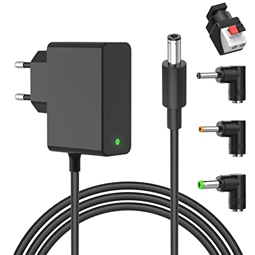 Newding DC in Netzteil 12V 2A Kompatibel mit Stecker 5.5x2.1mm 5.5x2.5mm 4.0x1.7mm 3.5x1.35mm Ladegerät Ladekabel Universal für LED-Streifen CCTV Kamera WLAN-Router Laptops Steckernetzteil Adapter 24W