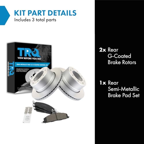 Image of TRQ Rear Brake Pad & Rotor Kit Semi-Metallic Premium G-Coated Compatible with 2009-2010 Dodge Ram 2500, 3500 2012 Ram 1500 2011-2018 2500 3500