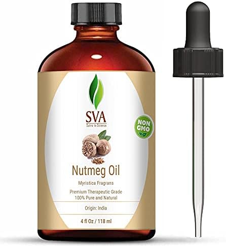 SVA Nutmeg Essential Oil 4 Oz Premium Therapeutic Grade 100% Pure Natural Undiluted Oil with Dropper for Skin, Aromatherapy & Hair Care