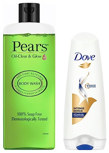 Dove Hair Therapy Intense Repair Conditioner, 175ml & Pears Oil Clear and Glow Shower Gel, 250ml