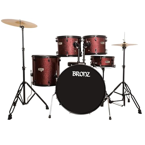 Image of ARCTIC CRONOS 5 Piece Complete Acoustic Drum Kit /Drumset with drumsticks, Cymbals and throne - Nickel Hardware. Best Sounding shells, most durable build, Professional level Configuration. (Red)