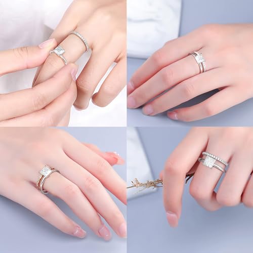 MOOSEA 2ct Princess Cut Moissanite Rings for Women, D Color VVS1 Clarity S925 Sterling Silver 14K White Gold Vermeil Ring Lab Created Solitaire Ring Moissanite Engagement Rings for Women4