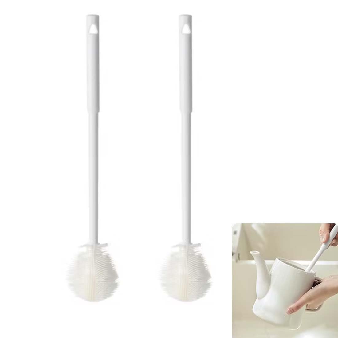 2 Pcs Goupillon Nettoyage à Long Manche, Brosse Silicone Antibactérienne, Nettoie Tout Type de Vaisselle