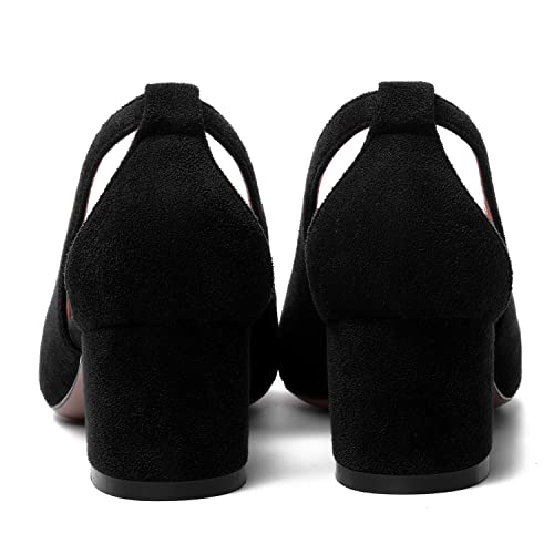 MOVINSTEPS Womens Block Dress Slip On Suede Thick Pointed Toe Cut Out Office Solid Chunky Low Heel Pumps Shoes 2 Inch4