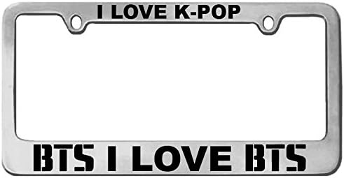 Miniatura 3 de Marco de matrícula personalizado "I Love BTSK-POP, plateado, cromado + calcomanía BTS (mismo color) cromo brillanteajuste universal (negro)