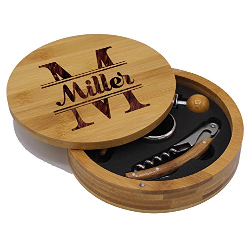 Custom Personalized Bamboo Wood 4Pc Wine Bottle Opener Tool Set - Round #TOP30