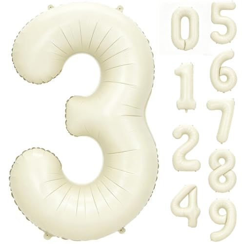 40 Inch Cream Number 3 Foil Balloon for 3rd‌ Birthday Party