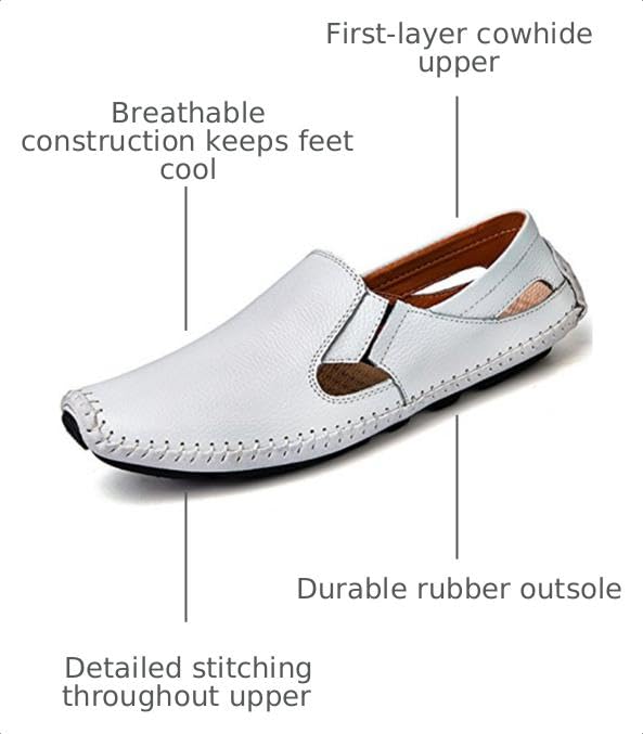 Image of Men's Driving Shoes Leather Slipper Casual Slip on Loafers | Top Grain Leather Upper, Moccasin Toe, Slip-on, Traction Rubber Outsole, Mens Dress Shoes, Mens Casual Loafers