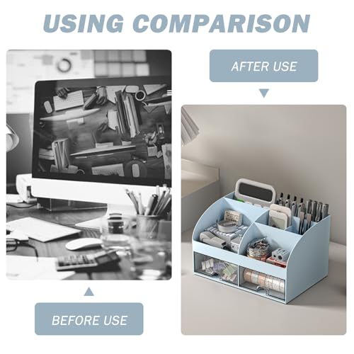 Organizador de mesa premium com gavetas, organizador de mesa de grande capacidade de 6 compartimento