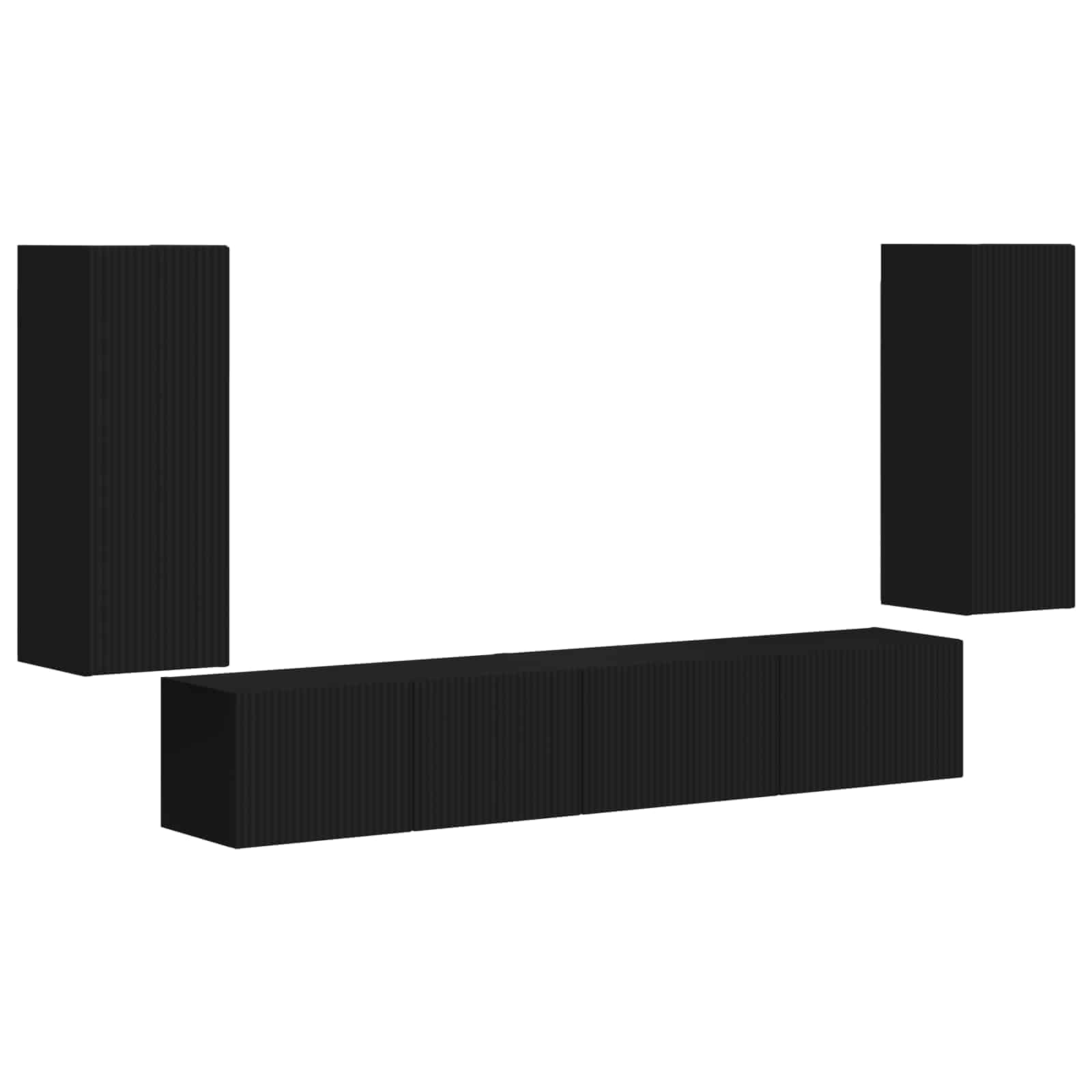 TV-Schrankset 4-teilig Schwarz aus Holzwerkstoff, Modernes Media Center für Wohnzimmer, Schlafzimmer, Elegante Aufbewahrungslösung mit verstellbaren Regalen