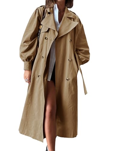 Tankaneo Womens Long Trench Coat Fall Fashion Oversized Double Br...