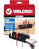 VELCRO Brand Cord Organizer for Desk & Nightstand, Stocking Stuffers for Adults, 5 Cable Slots with Sleeve Routing, Adhesive Wire Holder for Cord Management, Home, Office & Gaming, Black 2 Pack