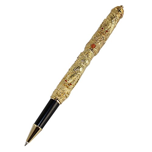 Gullor Classic Golden Double Dragon 3D Carved And A Temple Of Heaven Style Pen Cap Rollerball Pen #TOP9
