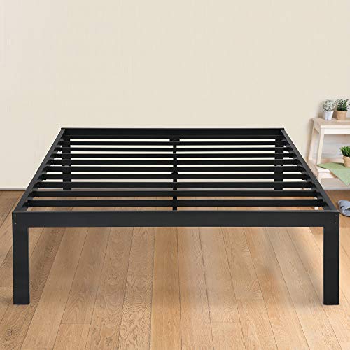 PrimaSleep 18 Inch Tall Metal Bed Frame Dura Steel Slat Anti-Slip Support No Box Spring Needed, Queen, Black