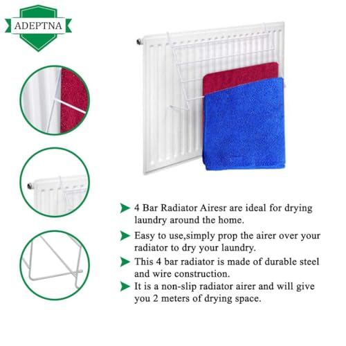 ADEPTNA 4 Bar Radiator Airers Drying Clothes Laundry Rail Holder Indoor Hanging Rails Pack of 2 - Easy Solution to Dry Clothes - Image 7