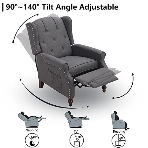 Consofa Wingback Recliner Chair With Massage And Heat Tufted Fabric Push Back Arm Chair For Living Room Vintage Recliner Chair With Remote Control, Padded Cushion, Backrest, Wooden Legs #TOP3
