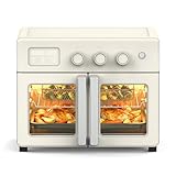 Martha Stewart French Door Air Fryer Toaster Oven Combo, 34QT Countertop Convection, 12-in-1, Bake, Broil, Roast, Fits 12” Pizza, Dehydrate, 5 Accessories, Air Fry Basket, Stainless Steel, Linen White