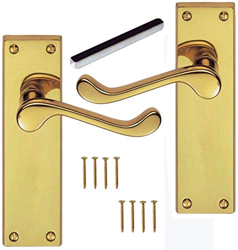 Image of Golden Grace Victorian Scroll Door Handles in Polished Brass Finish, 1 Pair - 150mm x 42mm Backplate
