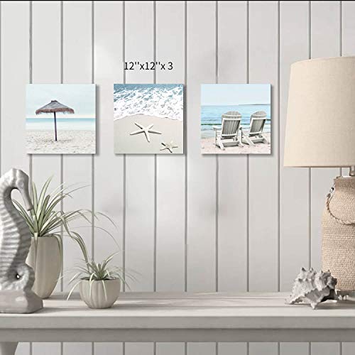 Coastal Canvas Wall Art - Beach Scene, 3 Panels, 12"x12 - Image 2
