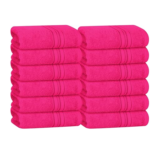 BOUTIQUO Ultra Soft Cotton Washcloths Contains 12 Piece Face Cloths 12x12 inch Ideal for Everyday use Face Towels Compact & Lightweight Multi Purpose Washcloths - Hot Pink