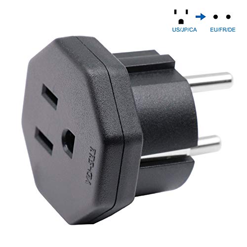 Enchufe Adaptador de EEUU/JP/CA a UE/DE/FR/IT/ES, Adapta Aparatos Eléctricos de EEUU/CA/JP a Enchufe de 2 Clavijas UE/Alemania (1 Pieza Negro)