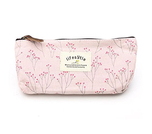 Ruiio Fleur Floral crayon Pen Case Maquillage Sac pochette de rangement Sac à main papeterie avec une fermeture Éclair 19.5*8*4cm rose