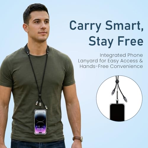 Image of Portronics Pulse Line, 3-in-1 Smart Wearable Cable with Neck Massager & Phone Lanyard, 100W PD Fast Charging Type-C Cable, 480Mbps Data Transfer, Adjustable Nylon Braided Strap for Smartphones&Laptops