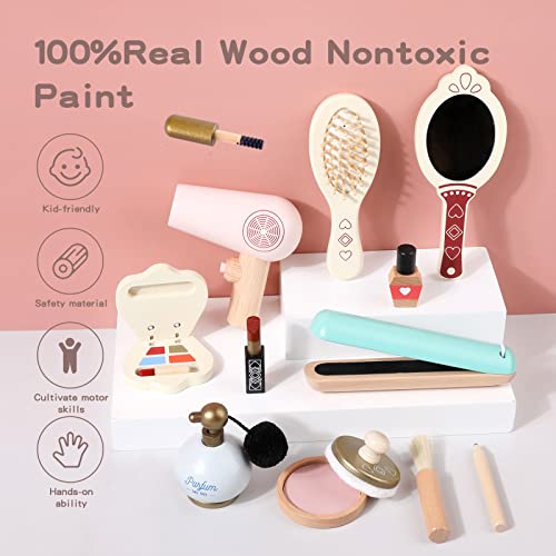 Kids Makeup Kit For Girl Toys Wooden Makeup Toy Set Pretend Play Makeup Beauty Set Birthday Wood Beauty Salon Montessori Travel Toys Educational Toddler Activities For 3+ Year Old Boys & Girls #TOP1