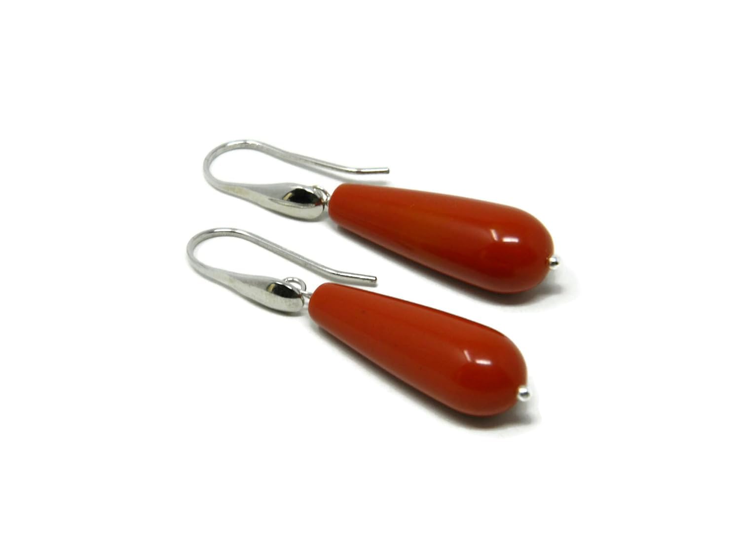 DodiGioielli Orecchini Donna Pendenti Handmade in Pasta di Corallo Rosso Sardegna | Gocce 10x30 mm | Argento 925 Rodiato | Made in Italy | Eleganti e Anallergici