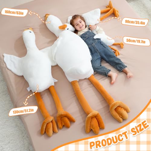 Ponjauk 130cm große Riesen Gans Plüschente, XXL, weiches, kuscheliges Gans-Stofftier, großes Ente Plüschtier Kuscheltier Schlafkissen, Riesige Geburtstag für Kinder