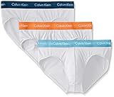 Calvin Klein Men's 3-Pack Cotton Stretch Hip Brief, White/Yale Blue/Nara Orange/Essex Blue, Medium