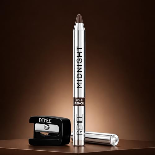 Image of RENEE Midnight Mini Kohl Pencil - Brown, One-Swipe-Application with rich color Payoff, Smudgeproof and waterproof, Enriched with Vitamin E, Olive Oil and Castor Oil, 0.8g
