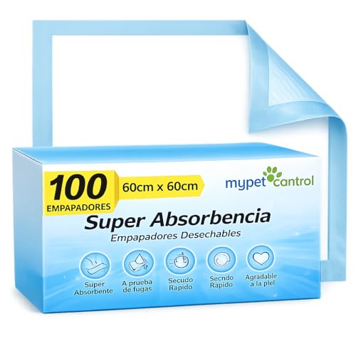 Empapadores Perros 60x60 cm Pack 100 Unidades – Súper Absorbentes y Antifugas, Protector Higiénico para Cachorros y Perros Adultos, Base Impermeable