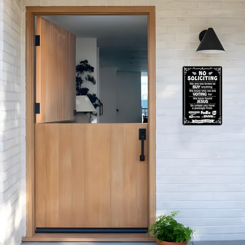Image of Humorous No Soliciting Sign for Front Door - Funny inchWe're Voting for Jesus inch Metal Sign for House - Perfect Decorative Sign to Discourage Unwanted Visitors, 8 x 12 Inch (269) (Pack of 2)