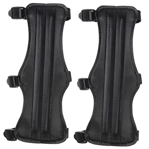 VANZACK 2pcs Archery Arm Guard Accessory Safe Strap Armband Protective Gear Triple Buckle Made of Breathable Cow Leather for Hunting