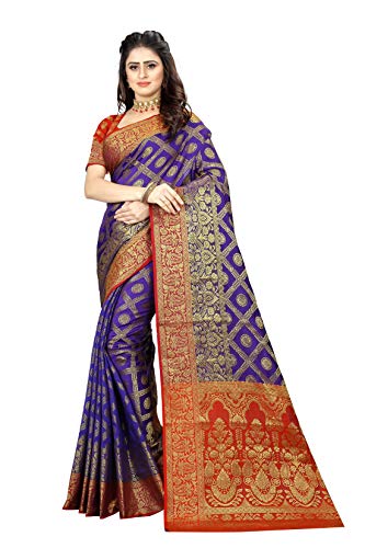 Sarees for Women Banarasi Art Silk Woven Saree l Indian Wedding Ethnic Sari & Blouse Piece - 9020 (Purple)