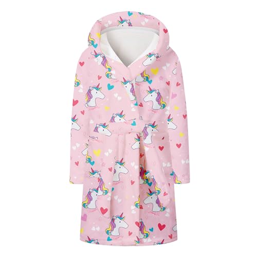 Image of Umeyda Girls Fleece Hooded Robes, Warm Printed Bath Robe for Kids Soft Fuzzy Bathrobe for Gifts