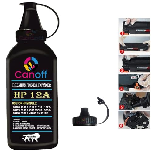Image of CANOFF 12A Toner Powder Compatible for HP12A Toner Cartridge for LaserJet Printer 1020 1010 1012 1018 1022 1022 3015 3050 3052 3055 1015 3030 m1005 m1319f (Pack of 1pc.-Toner Powder 80gm.)