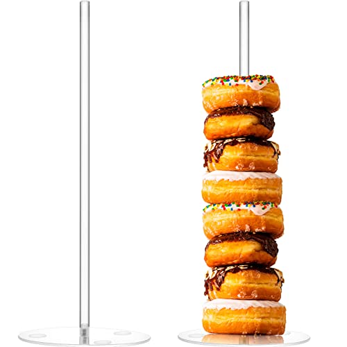 Mimorou 2 Pcs Acrylic Donut Stand for Party 5 Inch Clear Acrylic Bagels Holder Doughnut Dessert Stand Donut Display for Wedding Birthday Party