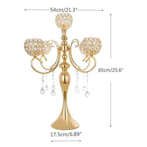 26" Tall 5-Arm Gold Crystal Candelabra Candle Holder Centerpieces For Table Decor Elegant Design Wedding Gifts #TOP5