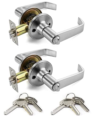 Qwork Heavy Duty Chrome Function Keyed Lever Enter Door Lockset (2-Pack), Lever Style Locking Door Handle, Hardware Door Lock For Bathroom And Classroom Office Door Locks #TOP23