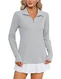 Lomon Womens Workout Tops Long Sleeve 1/4 Zip Uv Sun Protection Quick Dry Hiking Athletic Shirts Rash Guard Upf50+（Grey,M）