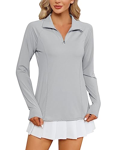 Image of LOMON Women Long Sleeve Shirts Sun Protection 1 /4 Zip Summer Quick Dry Hiking Shirts Quarter Zip Pullover for Women