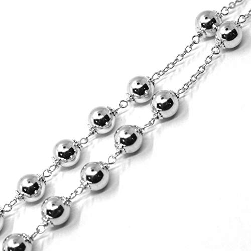 Rosario de oro blanco 18k 70 cm con medalla y cruz