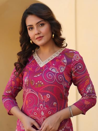 Image of ANNI DESIGNER Women's Rayon Blend Straight Printed Kurta with Pant