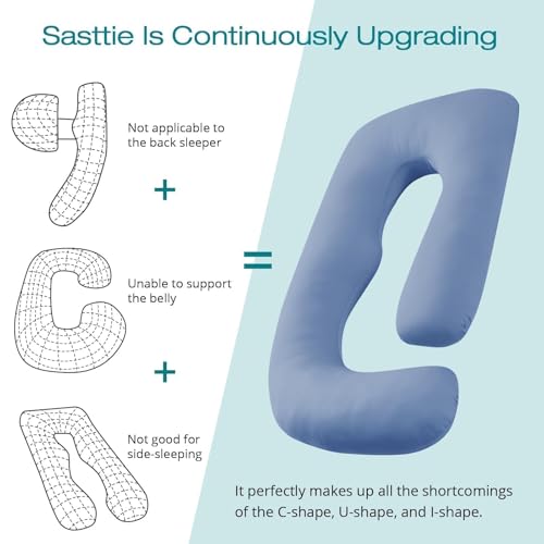 Image of Sasttie Cooling Pregnancy Pillows for Sleeping, 57'' Full Body Pillow, Blue | Sasttie Maternity Pillow, OEKO-TEX, Down Alternative, Removable Cover, Pregnant Women Must Haves, Maternity Essential